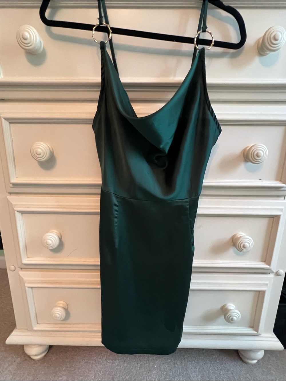 PrettyLittleThing Green Satin Cowl Neck Mini Dress
